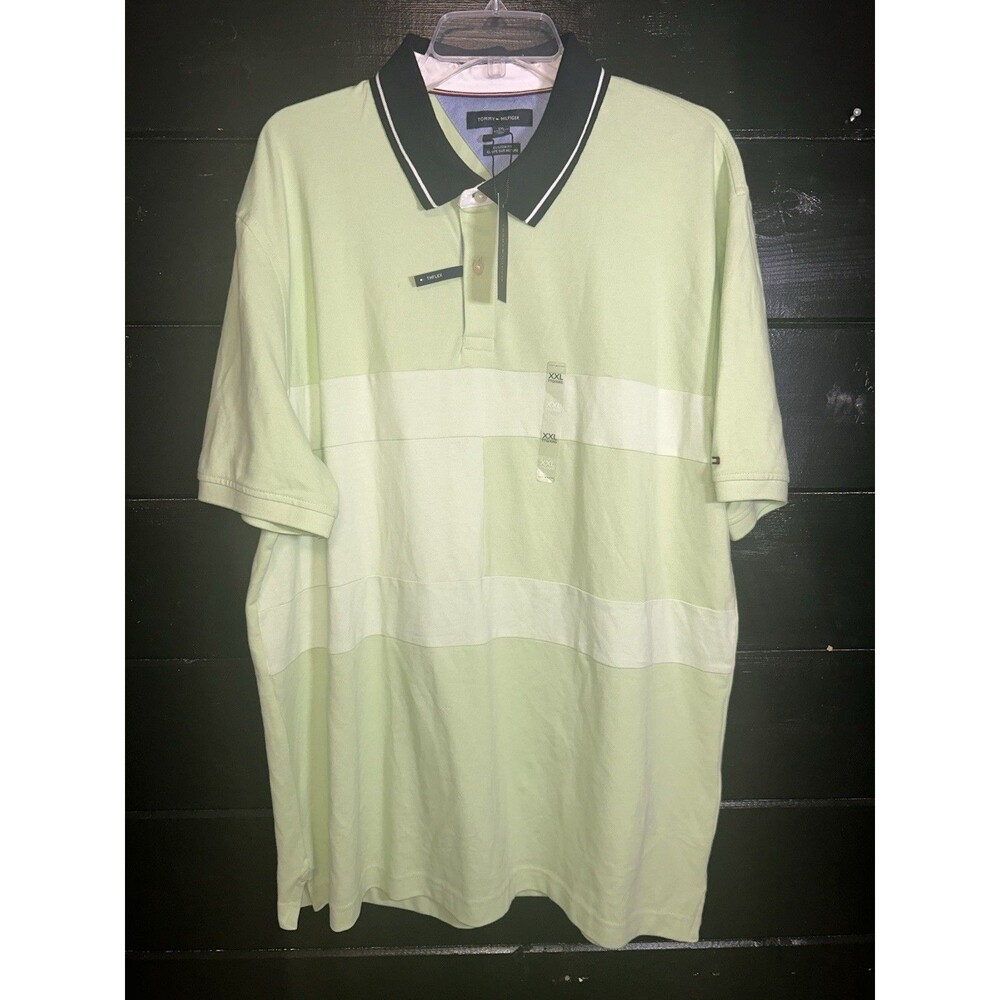 NEW Tommy Hilfiger Men's TH Flex Shirt Size 2XL Striped Green Short Sleeve